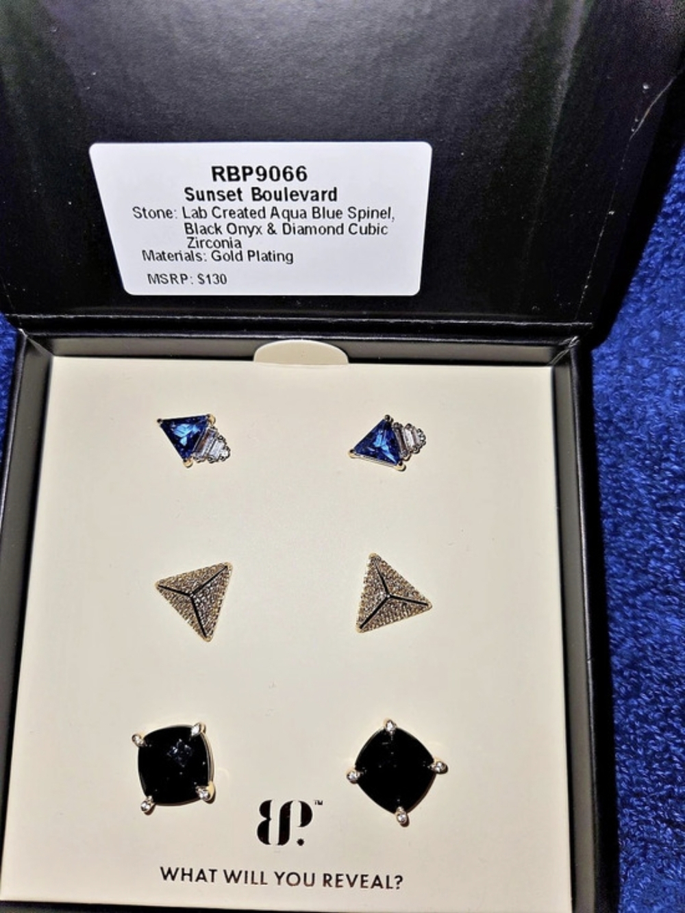 Simply Studs Classic Edition 6-Pair Stud Earrings in Black & Blue NWT